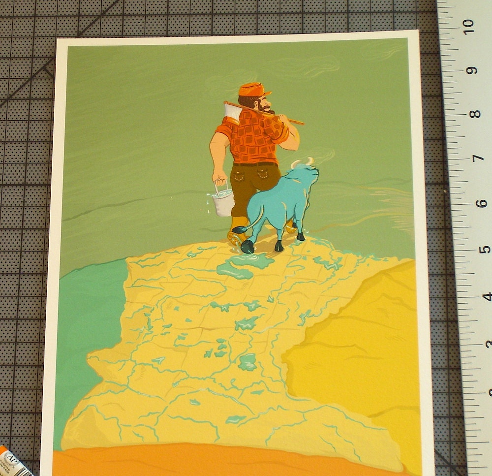 Children's Storybook Artwork. Paul Bunyan Tall Tale. 8x10