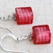 Venetian glass earrings, Small square pink earrings, ear candy, white gold foil, Venetian glass jewelry by Dolce Beada