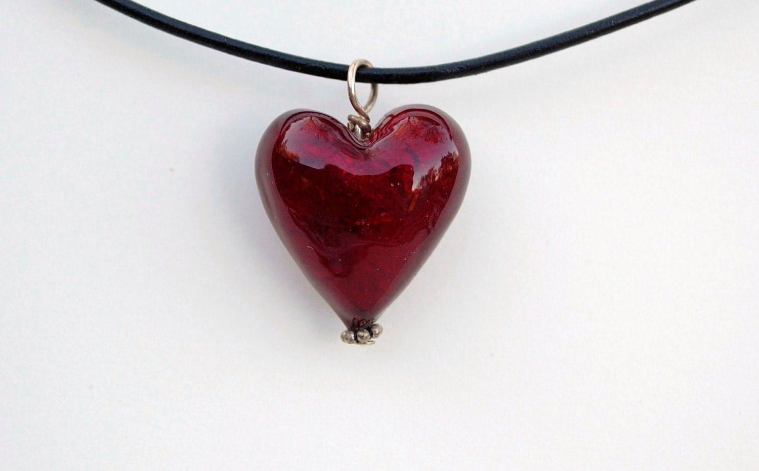 Venetian red heart pendant ruby red heart necklace glass