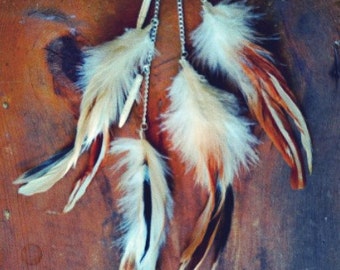 Tri Natural Long Single Feather Earring