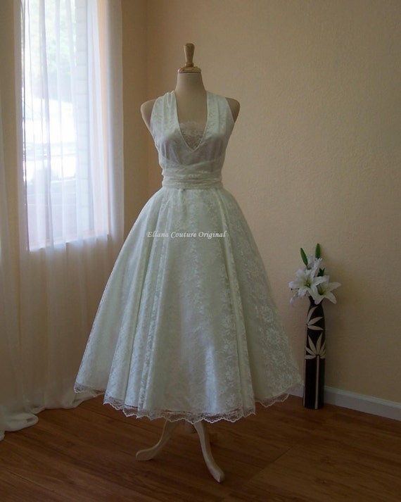 Retro Style Wedding Dress. Wrap Around Tea Length Bridal Gown. VERY ...
