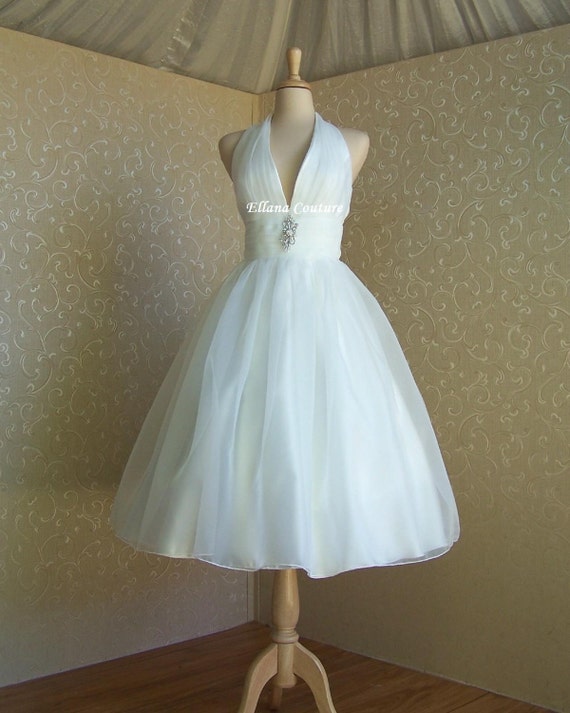Lily Retro Inspired Tea Length Wedding Dress. Vintage Style