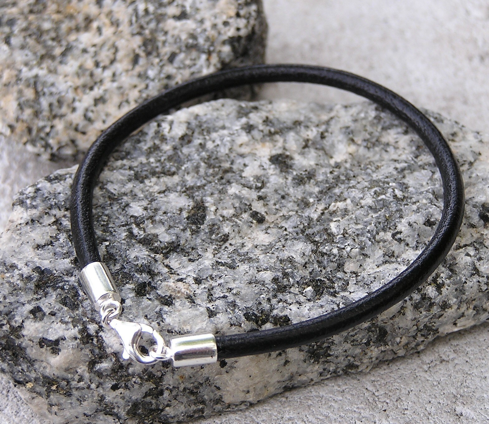BLACK LEATHER BRACELET FOR PANDORA 7 INCHES