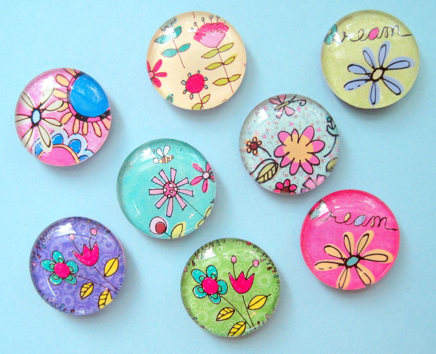 Cute Flowers Set of Eight Glass by