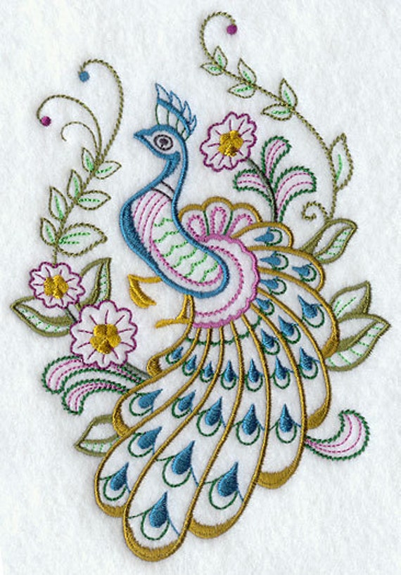 Vintage Peacock Garden Embroidered Quilt Square or by remimartin