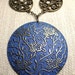 Flora Necklace--French Blue Stamped Pendant, Oval Connectors, Antiqued Brass