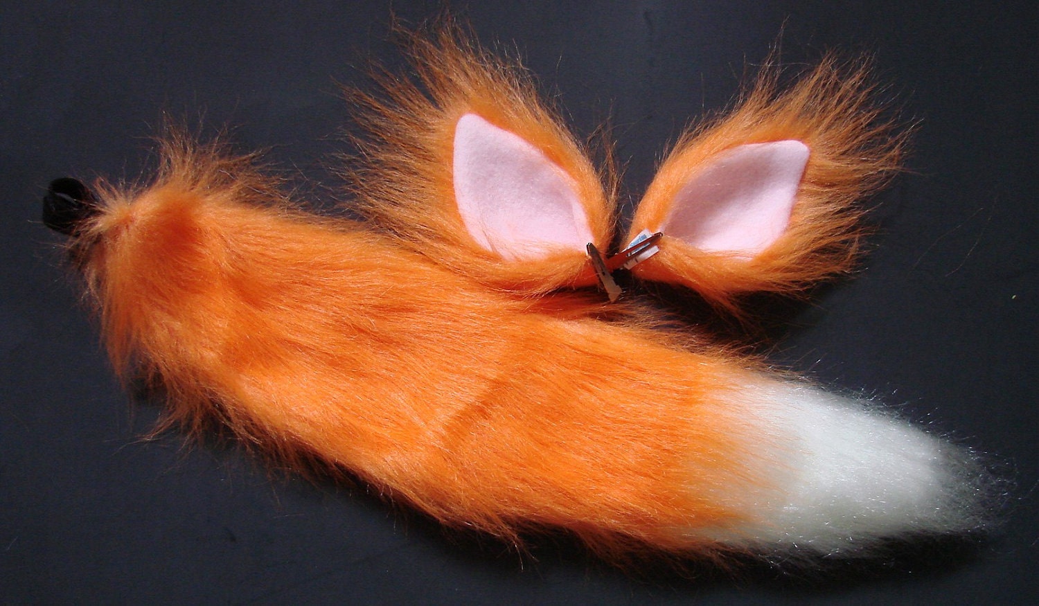 Fox Costume Set Tail and Ears Orange and White Fur Halloween