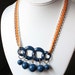 Funky Little Rain Cloud Retro Necklace with Navy Blue Lucite and Orange Chain