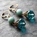 Aqua Crystal Earrings with Pale Blue Jade and Antique Brass Filigree