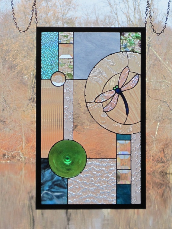 Items similar to Stained Glass Dragonfly Geometric Panel on Etsy