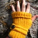 Fingerless Gloves with Cuff in Golden Mustard with Dark Brown Button - Sale 25% Off