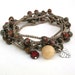 Earthy red wrap bracelet, Bohemian Vines, silver charm, boho chic crochet jewelry, fall, autumn, moss green, czech glass, leaf, nature
