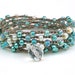 Bead crochet wrap bracelet - Seafoam Sparkle - Bohemian jewelry, long necklace, pearl white, metallic, aqua, beachy boho chic