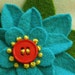 Flower Hair Clip Turquoise Felt with Orange Button and French Knots - Handmade