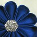 Flower Pin Sapphire Silk Kanzashi with Vintage Rhinestone Button