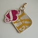 White and gold leather love heart keychain, bag charm handmade