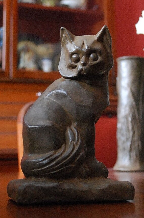 ART DECO style Cast Stone CAT Sculpture by BelairDesign on Etsy