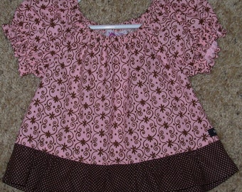 Peasant blouse pink and brown size 12-18 months