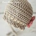 Baby Girl Bonnet, Baby Girl Photo Prop, Crochet Baby Hat, Grey, Pink, Organic Cotton, Newborn Size - Ready to Ship, ONLY ONE AVAILABLE