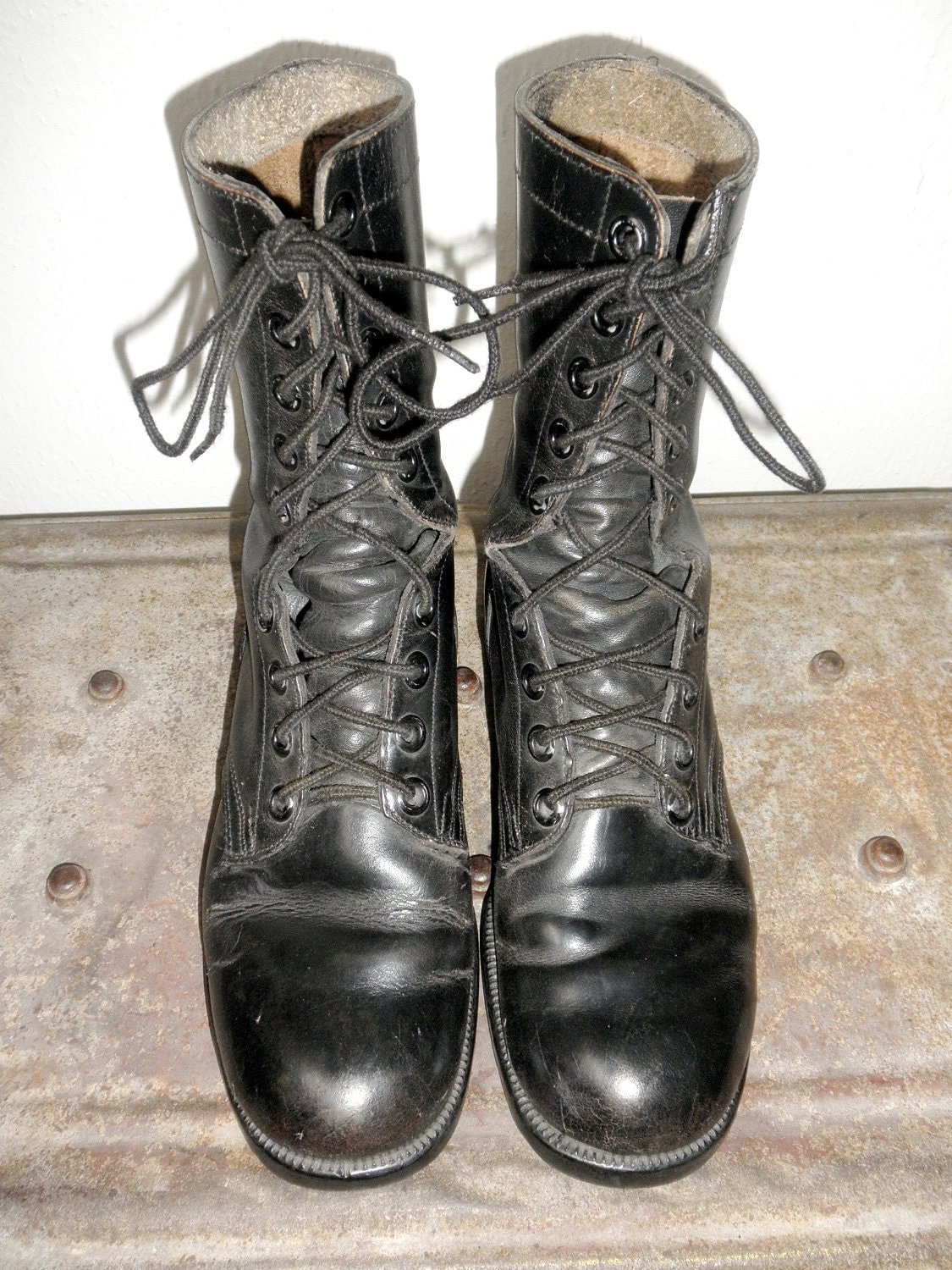 Authentic Military Combat Boots with Shiny Black Leather
