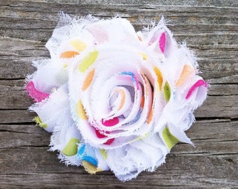 Polka Dot Shabby Flower Hair Clip, Frayed Flower Hair Clip, Toddler Hair Clip, Baby Hair Clip, Colorful Polka Dot Hair Clip, Free Shipping