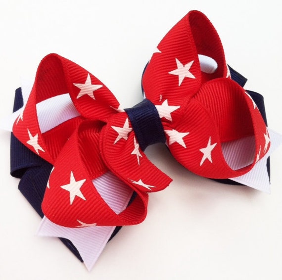 4th of July Hair Bow Red White and Blue Layered Hair Bow