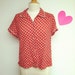Cute Vintage Red Button Up with Flowers and Hearts
