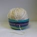 Ceramic Yarn Bowl for Knitters or Crocheters in Cool Jewel Tone Stripes with Bright Teal Interior