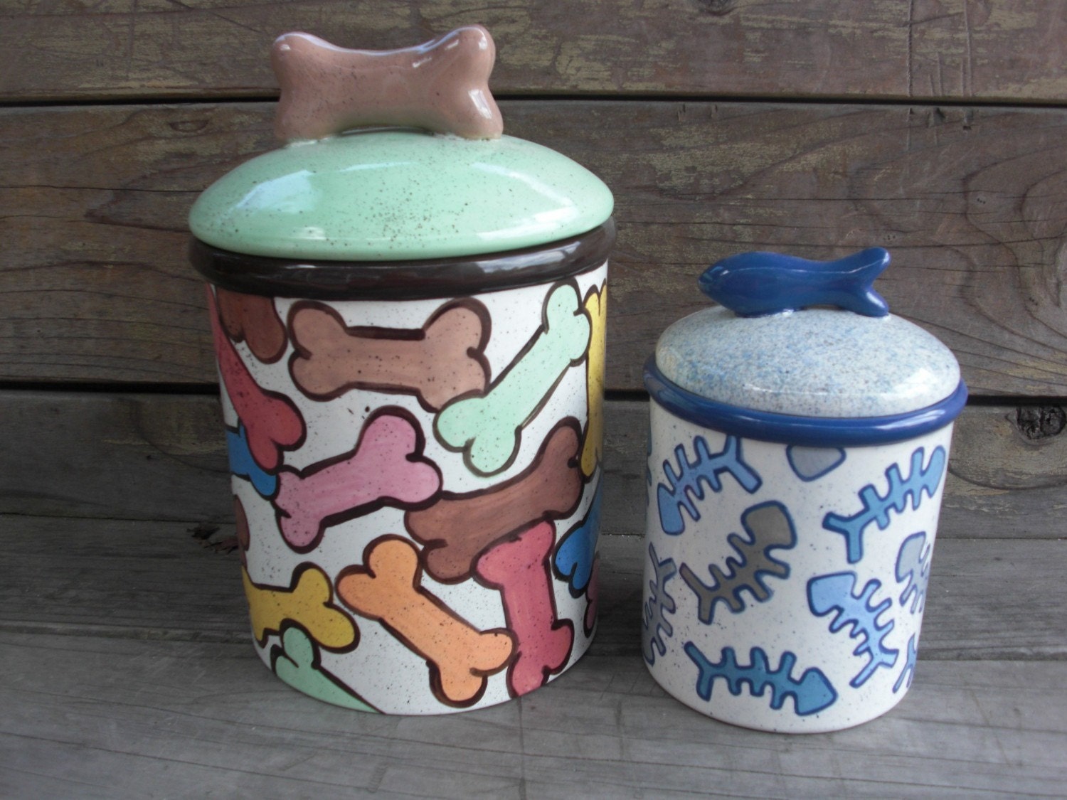 Custom Paw Prints Dog Bone or Treat Ceramic Canister with Bone