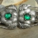 SALE // Antique Art Nouveau Silver and Emerald Green Glass Belt Buckle