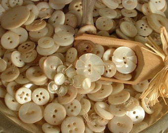 Vintage Mother of Pearl Buttons, Lot of 50 Antique Sewing Buttons, True Vintage Genuine MOP Buttons Large Assorted Lot
