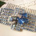 TRUE Vintage Art Deco Blue Rhinestone Vintage Bridal Hair Comb - Heirloom Sterling Plated Jeweled Haircomb