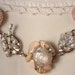 Blush Pink Rhinestone and Shell Vintage Bridal Cluster Earring Bracelet OOAK