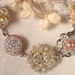 OOAK Vintage Blush Pink & Ivory Pearl and Rhinestone Bridal Bracelet, Heirloom Cluster Earring Silver Plated Bracelet