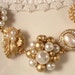 Vintage Ivory White Pearl and Rhinestone Gold Bridal Bracelet, Heirloom Cluster Earring Bracelet OOAK