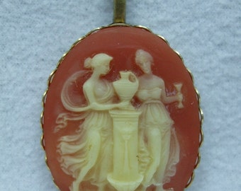 Vintage Cameo Necklace Mythological Adriana and Aemilia Goddess Grecian Muse Reproduction