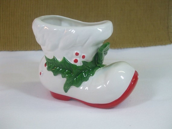 Vintage Ceramic Christmas Boot Planter or by trappedintheattic