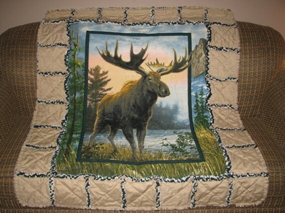 Majestic Moose Panel Rag Quilt Ready to Ship