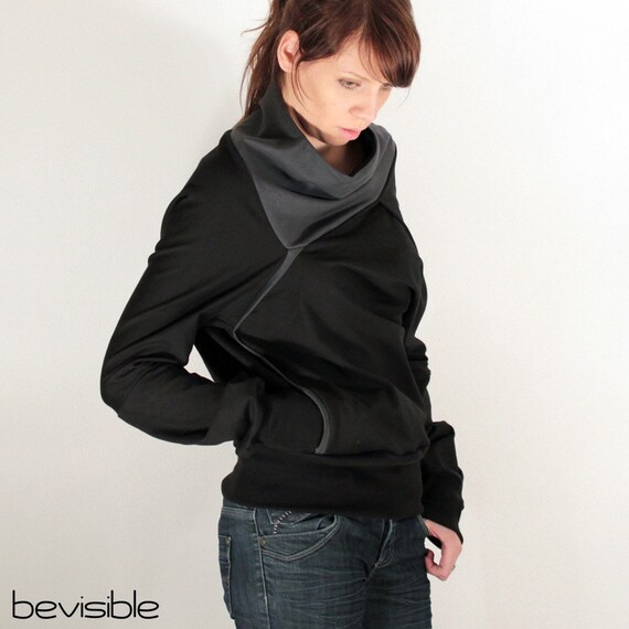 Black modern sweatshirt Asymmetrical sweatshirt Cozy by dressign