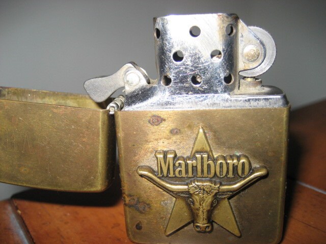 ZIPPO MARLBORO Lighter Brass very old vintage inscribed