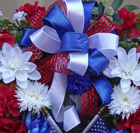 Patriotic Double Flag Door Wreath Blue Red White