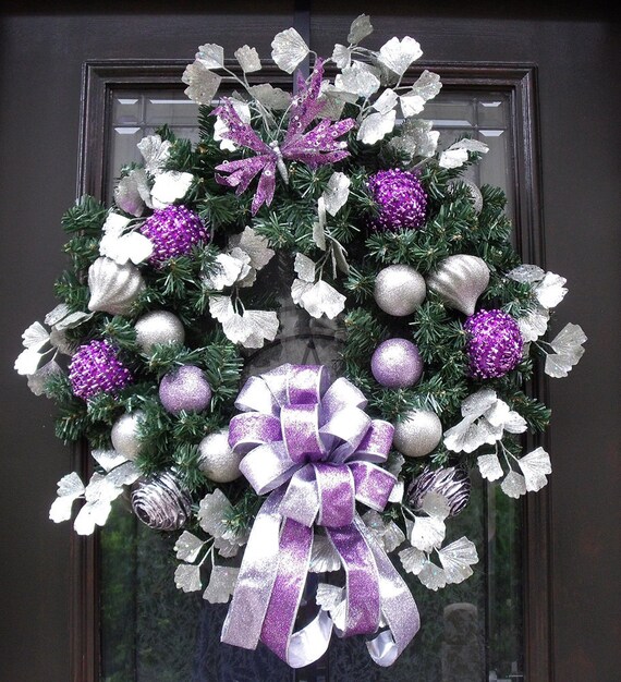 Items similar to Christmas Wreath Purple Lavender Silver Platinum ...