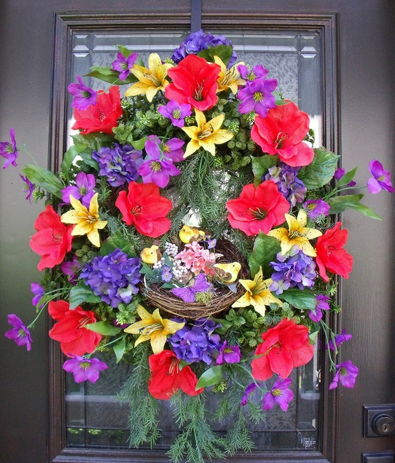 Spring Wreath Summer Wreath Colorful Front Door Wreath Songs