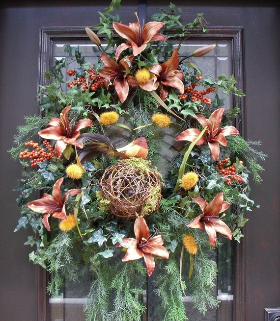 Fall Wreaths Front Door Wreath Brown Bird Wreath Caramel