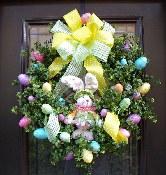Items similar to Easter Wreath Spring Wreath Designer Door Wreath Bunny
