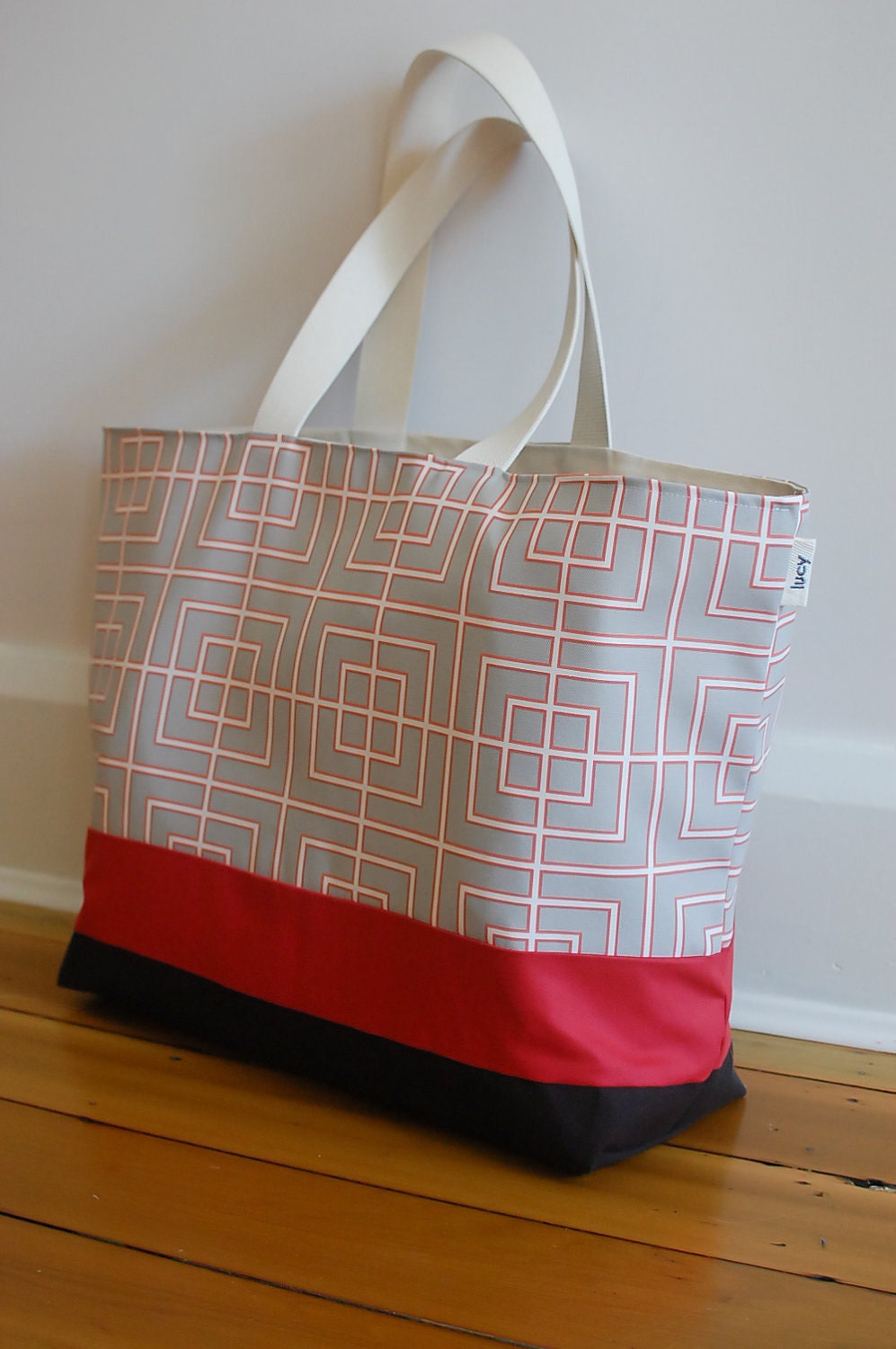 EXTRA Large Beach Bag in Grey Geometric with a Pinch of
