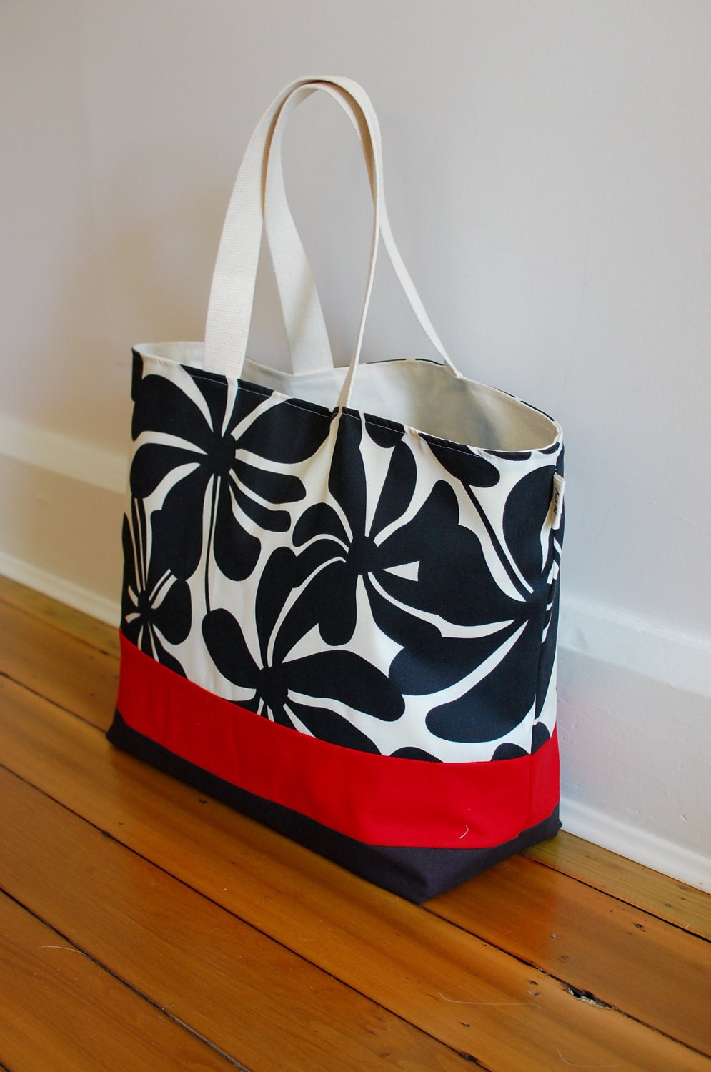 EXTRA Large Beach Bag // Tote in Black Floral by LucyJaneTotes