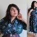 Plus Size Dress 1940's Deep Green and Purple Floral with Layered Bust and Rhinestone Buttons // Boardwalk Beauty Summer Fashion // Size 2X