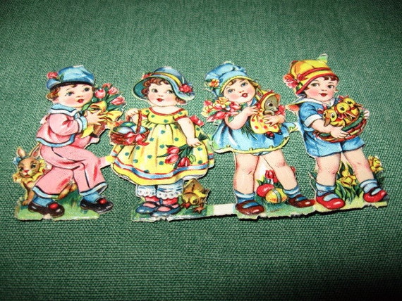 Vintage German Die Cut Scraps Easter Boy Girls by kccaseyfinds