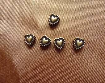 SALE!! Bead, Antiqued Brass, Plated Pewter, 5x3mm, heart, Pkg Of 6 SALE!!